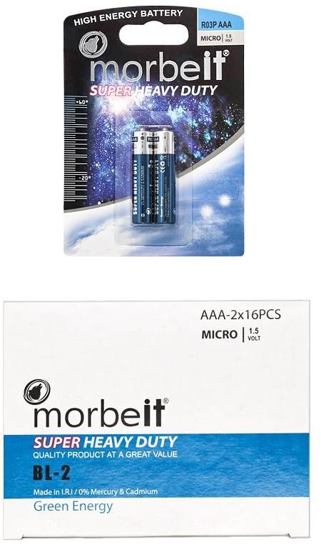 موربیت باطری نیم قلمی کارتی2عددی16بسته