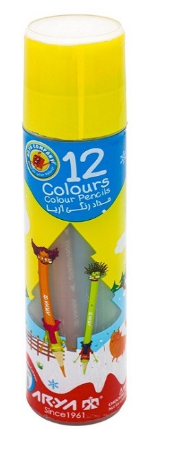 آریا مداد رنگی 12 رنگ استوانه ای کد 3051