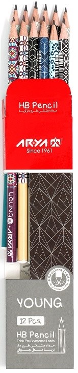 آریا مداد مشکی طرح دار12عددی کد3039